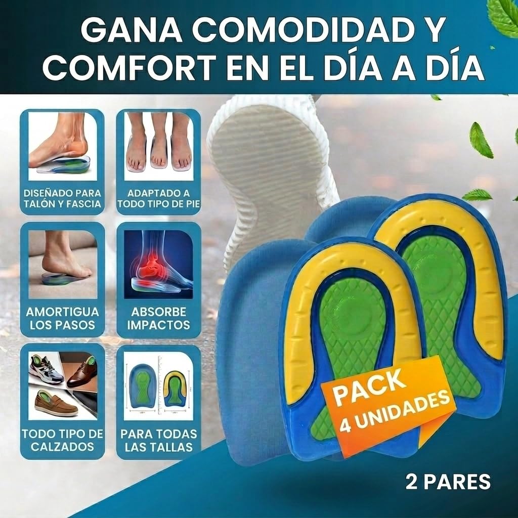 Pack de 4 Taloneras para Corregir la Fascitis Plantar y Espolón Calcaneo - Plantillas de Silicona para Hombre y Mujer - Pantilla de gel para espolones - Unisex