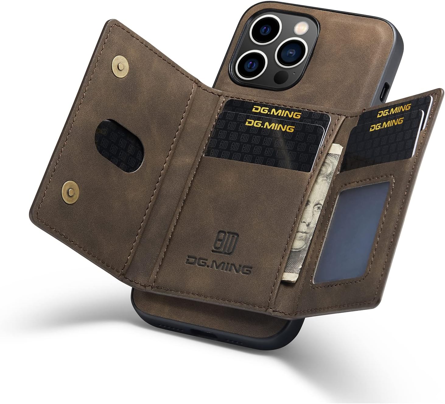 Wallet Case Compatible with iPhone 14 Pro Max, DG.MING Premium Leather Phone Case Back Cover Magnetic Detachable with Trifold Wallet Card Holder Pocket for iPhone 14 Pro Max (Coffee)