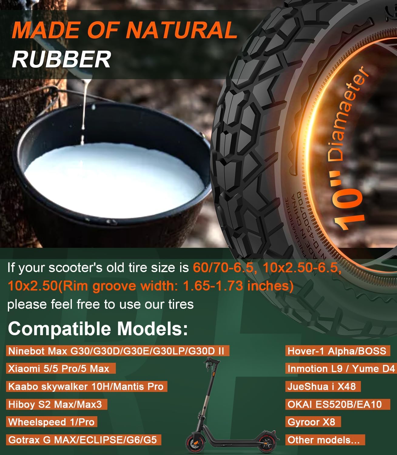 BANGTING 2PCS 60/70-6.5 Scooter Tire Tubeless - 10x2.50 Front or Rear Replacement Puncture-Proof Solid Tires, 10x2.50-6.5 Airless Off-Road Tire for Segway G30/G30D/G30LP/G30D II (Black)