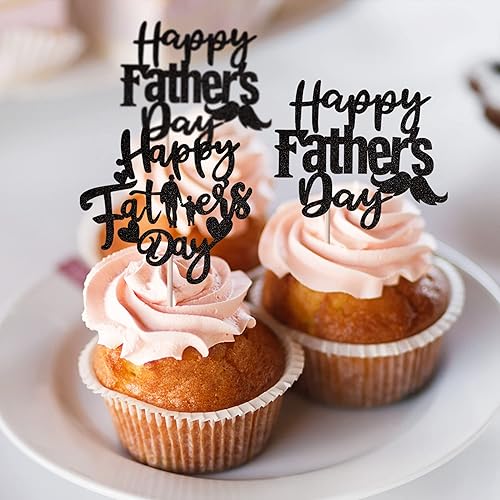 Miniatura 6 de Paquete de 24 adornos para cupcakes con purpurina para el Día del Padre, para el Día del Padre, amor, papá, bigote, decoraciones de cumpleaños,
