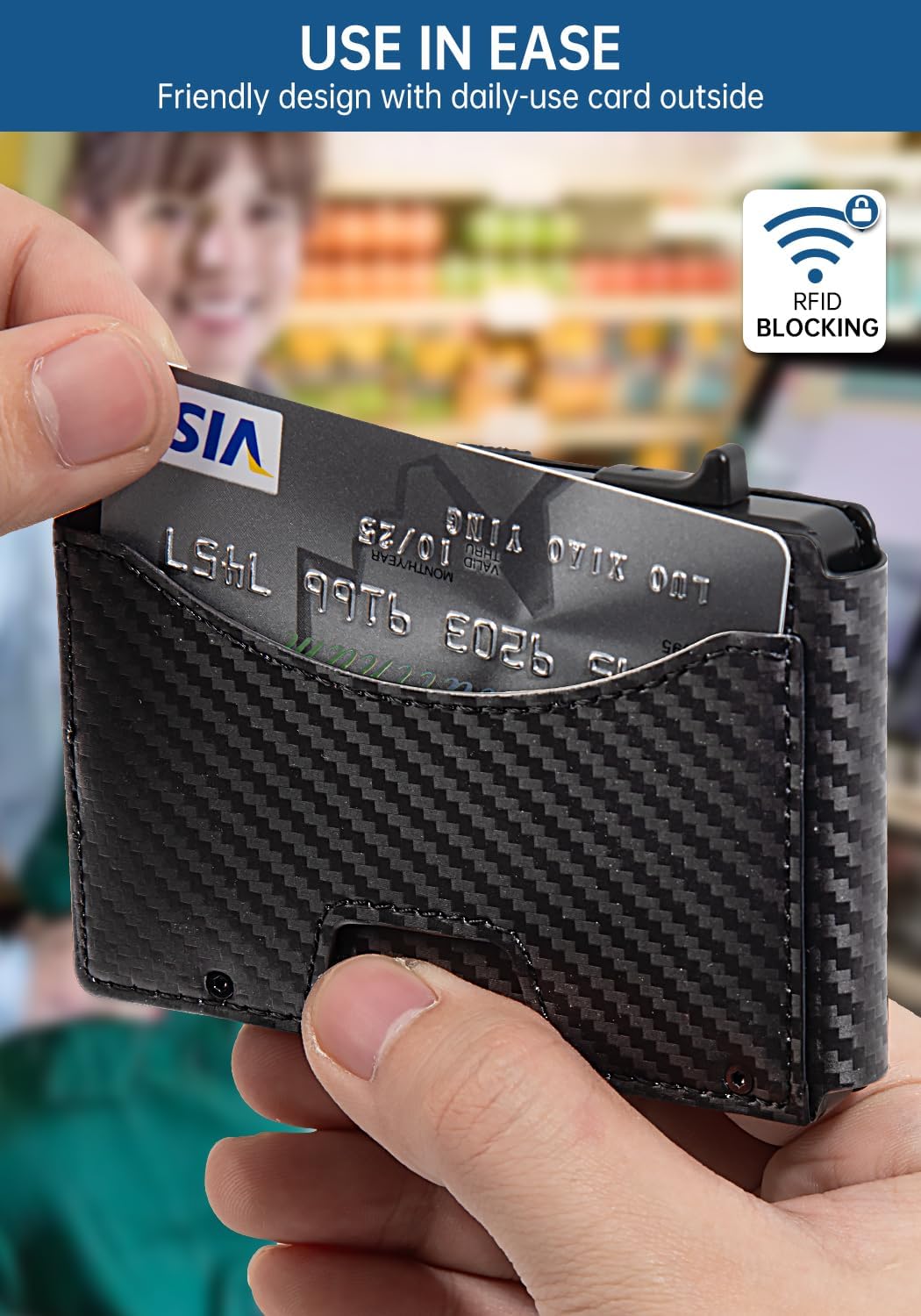 Slim Wallet for Men,Pop Up Wallet with Money Clip,holds 12 Cards,Metal Aluminum & Leather Credit Card Holder Bifold Wallet with ID Window,RFID Blocking Smart Wallet for Men,Men's Accessories - Image 5