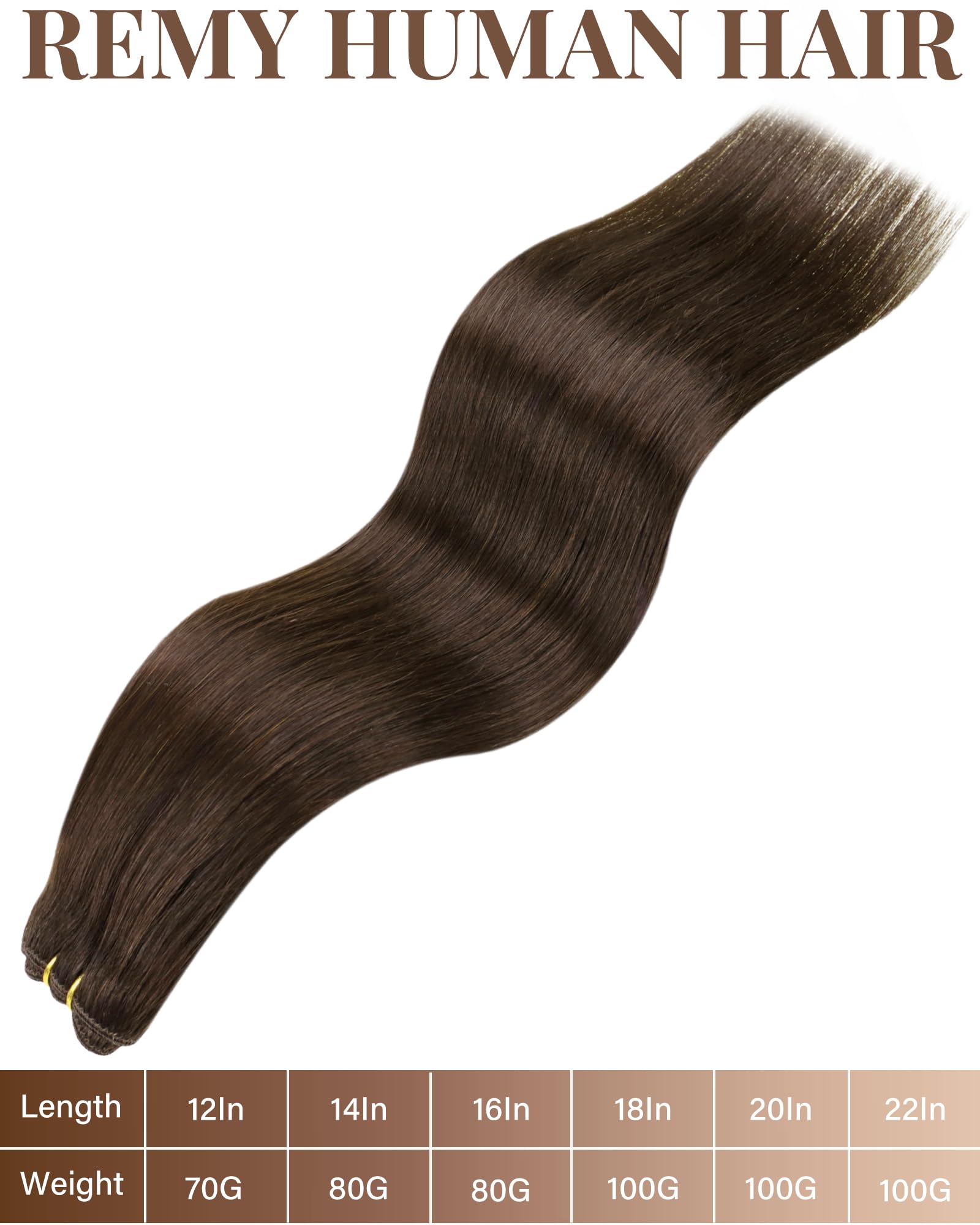 Hetto Weft Hair Extensions Real Human Hair Sew in Hair Extensions Dark Brown Human Hair Weft 12 Inch 70g #4 - Image 4