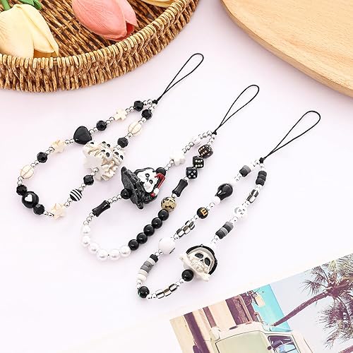 Miniatura 3 de Cordón de teléfono con abalorios y dije de 6 piezas para la muñeca, con diseño de frutas, estrellas, perlas o arco iris para mujeres y niñas.