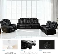 Vista 4 de Juego de sofá reclinable eléctrico de cuero de 3 piezas con carga USB, iluminación ambiental LED y consola de almacenamiento, sofá modular