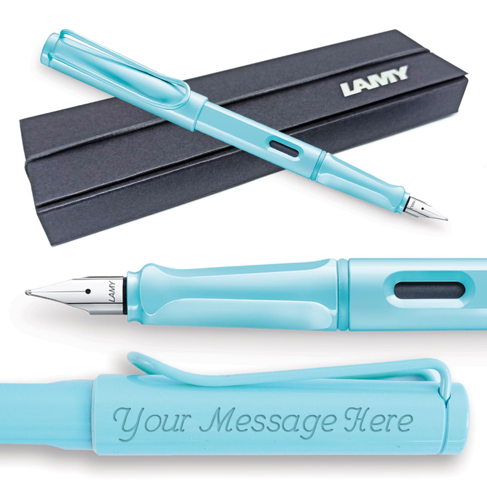 Fountain Pen Lamy Safari - Personalised with Engraving (Aqua Sky, Medium Nib)