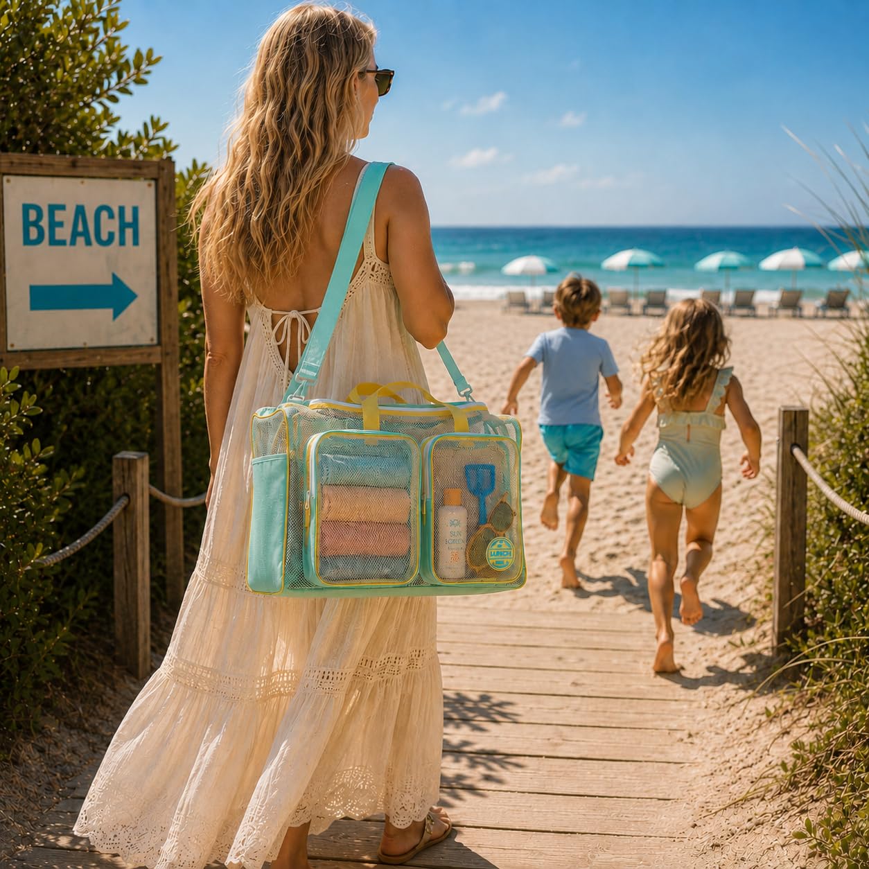 Bolsa Playa XXL Familiar Beach Bag - Bolso Playa Grande XXL Familiar - Bolsa de Playa Grande XXL Familiar con Cremallera