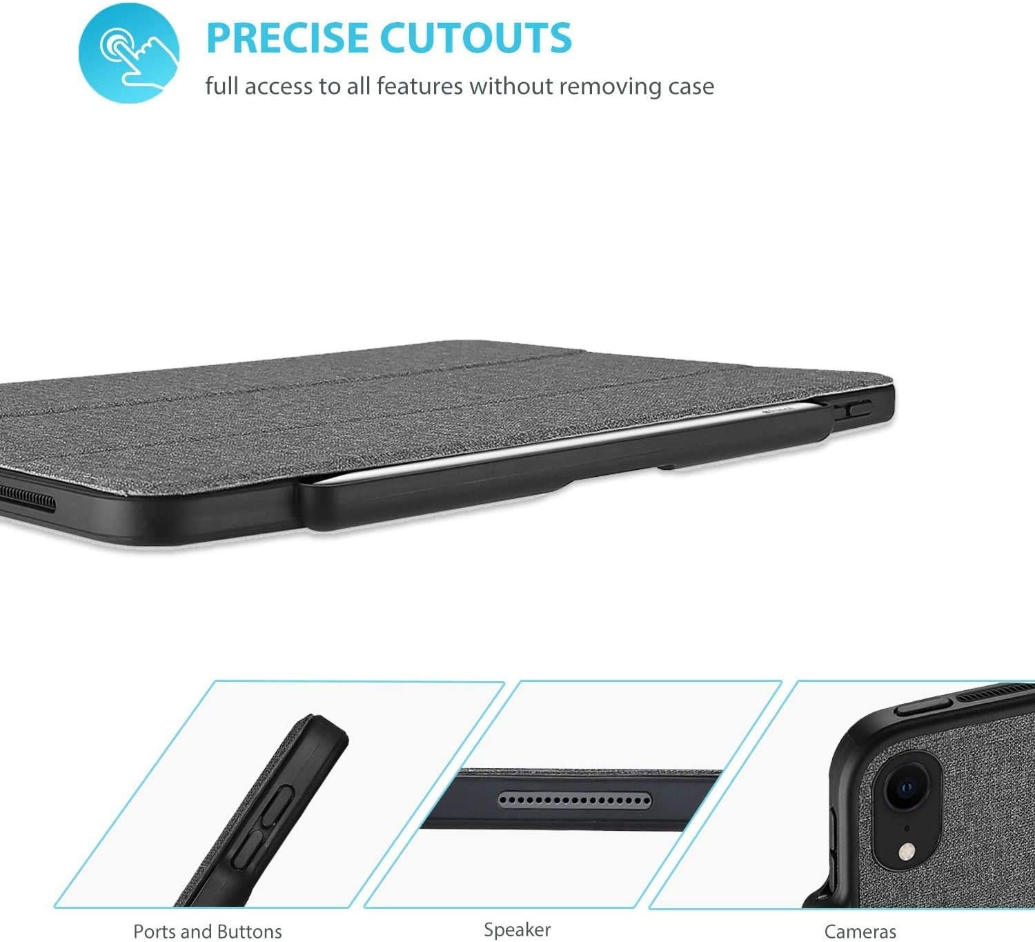 ProCase iPad Pro 11 Case 2018 with Apple Pencil Holder [Support Apple Pencil Charging], Protective Smart Cover Shell Stand Folio Case for Apple iPad Pro 11 Inch 2018 Release –Gray