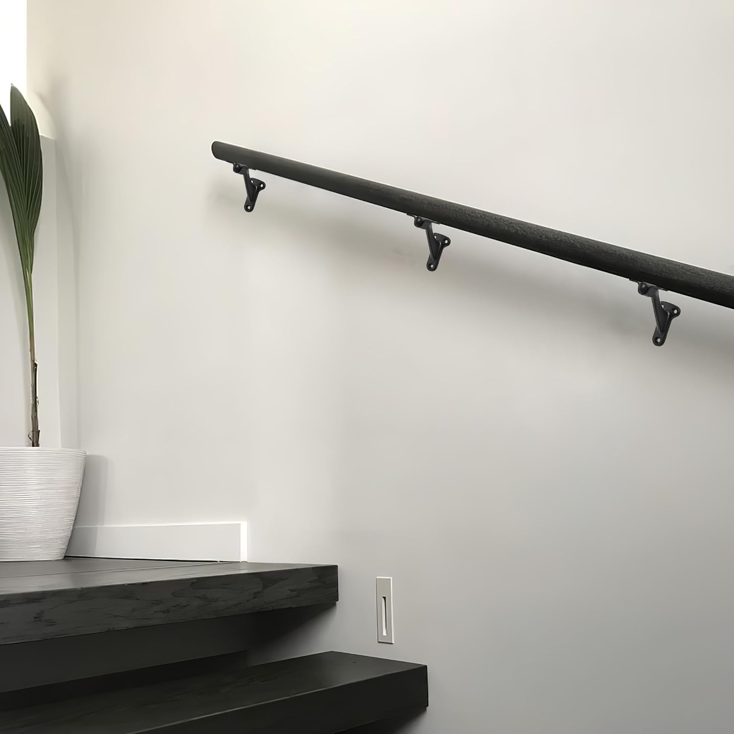 khtumeware 6 Pack 3 Inch Matte Black Hand Rail Bracket Heavy Duty Hardware for Stairways, Home or Office Stair Support Handrail Brackets