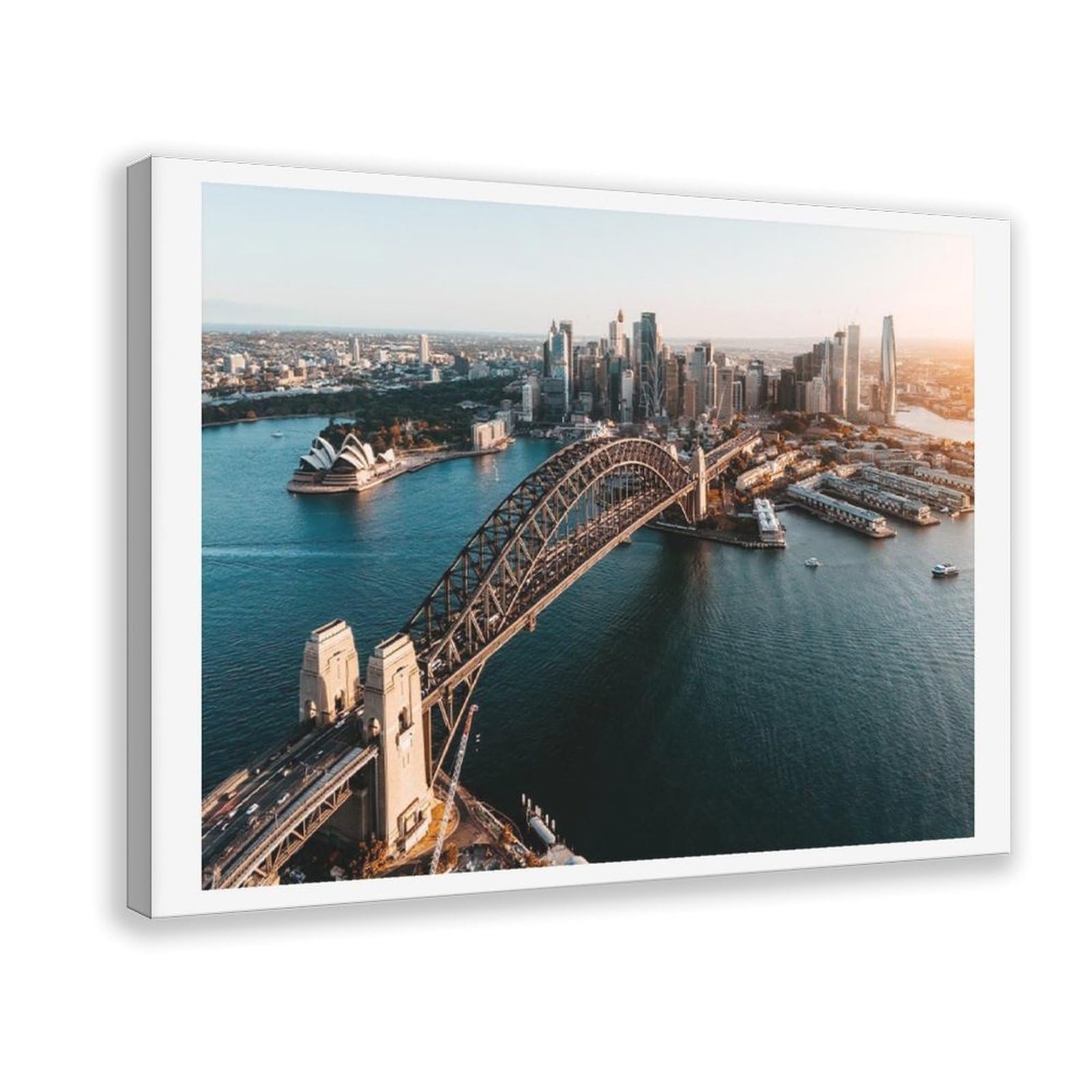 HEYANM Sydney Harbour Bridge Opera House Print Australia Skyline Wall Art Canvas Poster Bedroom Office Room Decor Gift Frame 24x36inch