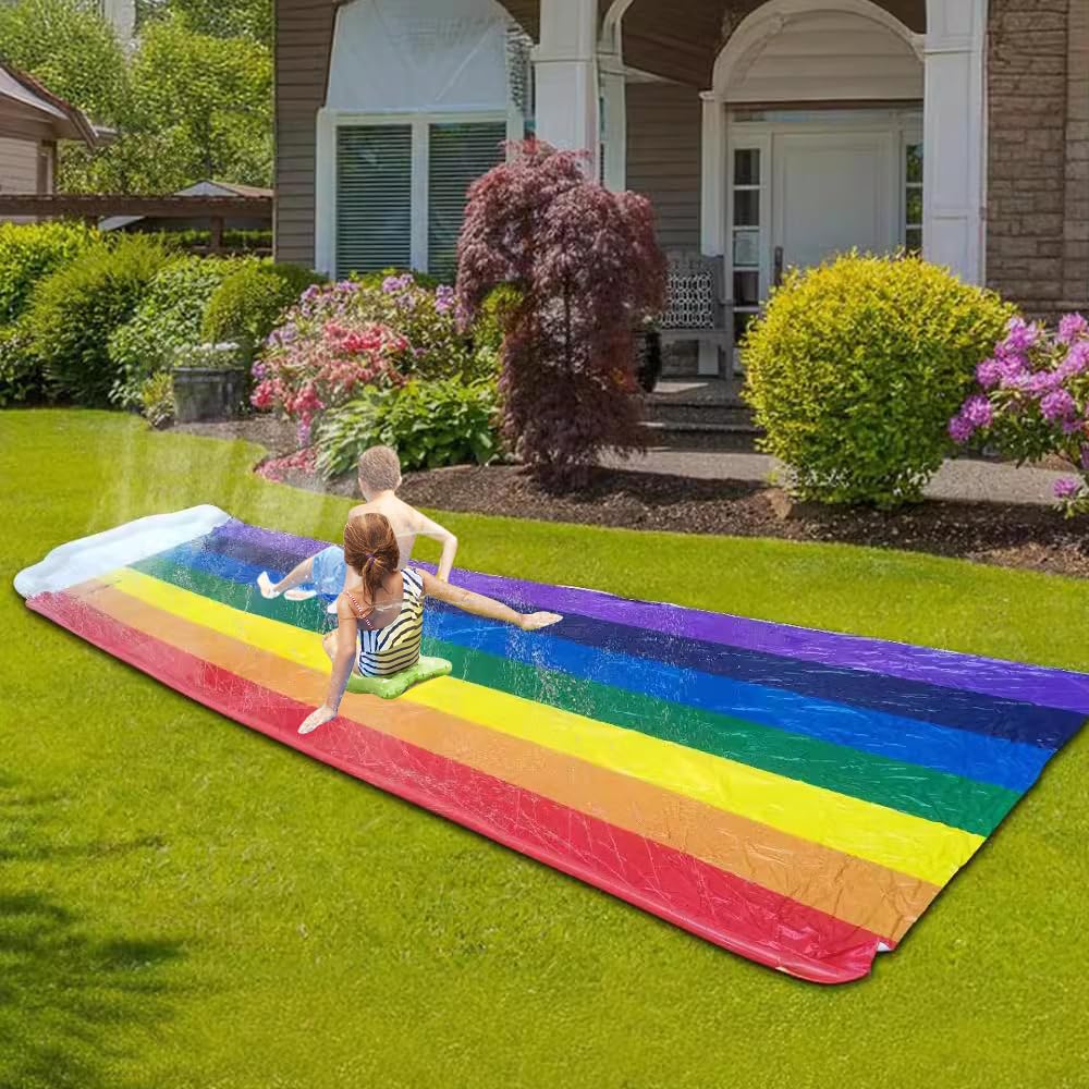 Wasserrutsche Garten 480x140cm Doppelte Wasserrutschmatte mit Bodyboards Wasserspielzeug mit Eingebautem Sprinkler