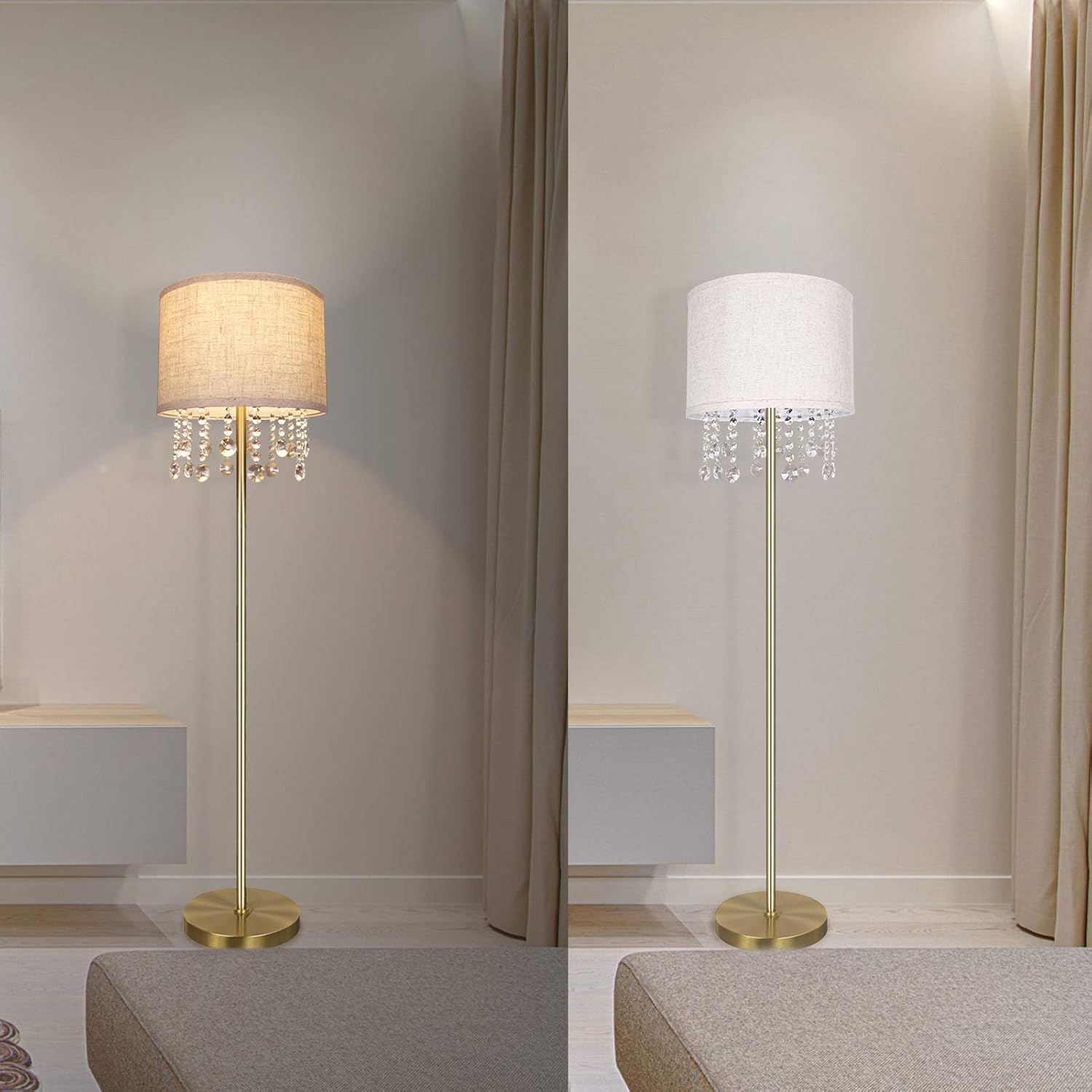 Onе-Dау Sаlе: Uр tо 50% оƒƒ 61 Crystal Floor Lamp LED Standing Lamp Linen Shade Elegant Design Floor Light Tall Upright lamp with LED Bulb for Living Room, Bedroom, Office and Reading(Copper)