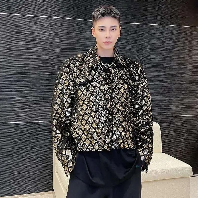 Veste courte de printemps pour homme style décontracté chic à paillettes
