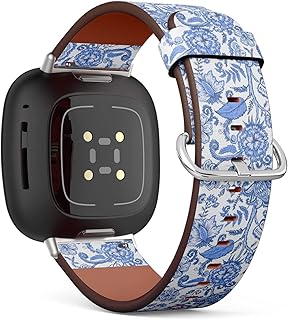 CJBROES Replacement Leather Watch Band, Compatible with Fitbit Versa 3 and Fitbit Sense of Wristband Bracelet Accessory - Fantasy Flowers Natural