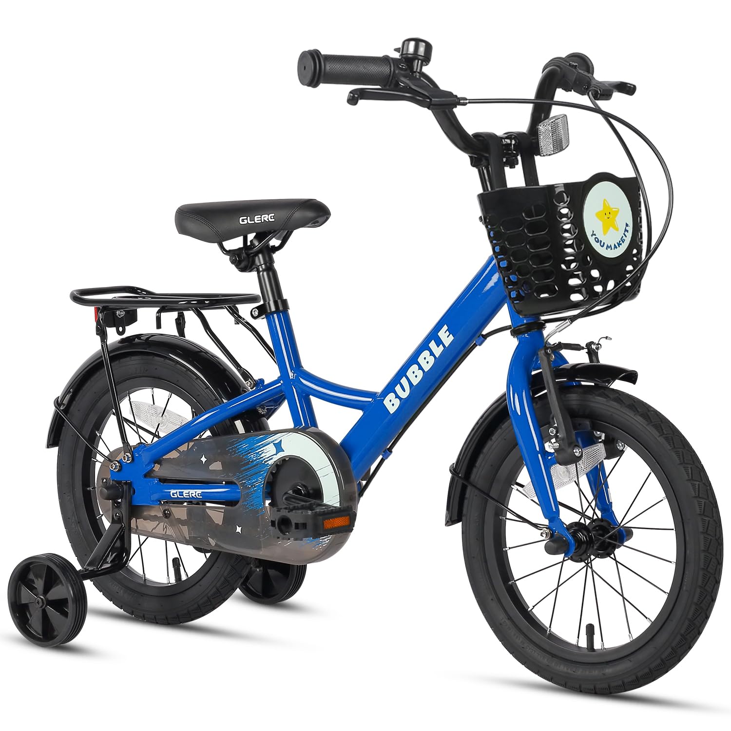 GlercBubble 12 14 16 Inch Kids Bike for 3-8 Years Old Boys & Girls Bicycles with Basket & Stabilisers & Rear Rack, Multiple Colors