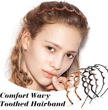 Hanyousheng 4 PCS Zig Zag Headbands, Plastic Shark Tooth Hair Comb Hairband, Comfort Wavy Toothed Hairband, Headwear Hair Hoop Accessory for Women Men Girls
