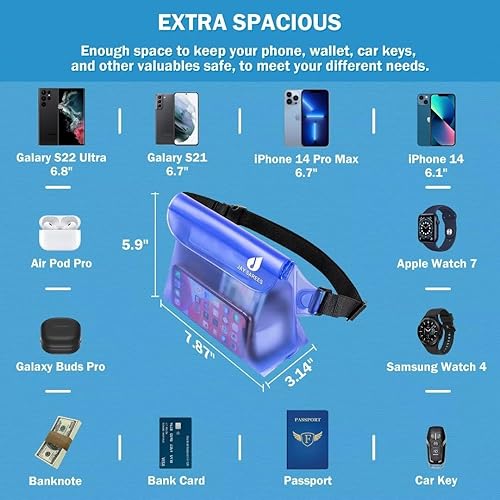 Miniatura 3 de Bolsa impermeable con correa de cintura (paquete de 3), accesorios de playa mejor manera de mantener su teléfono y objetos de valor seguros y secos