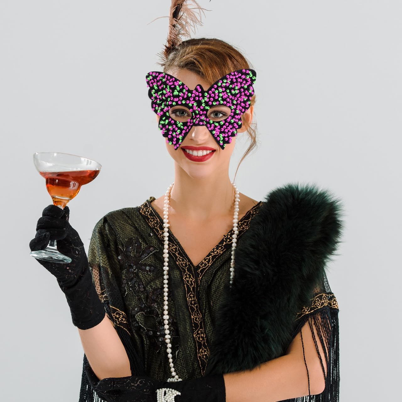 Butterfly Mask Sequin Masquerade Mask Venetian Eye Gliter for Carnival Halloween Cosplay Party Costume B - Image 9