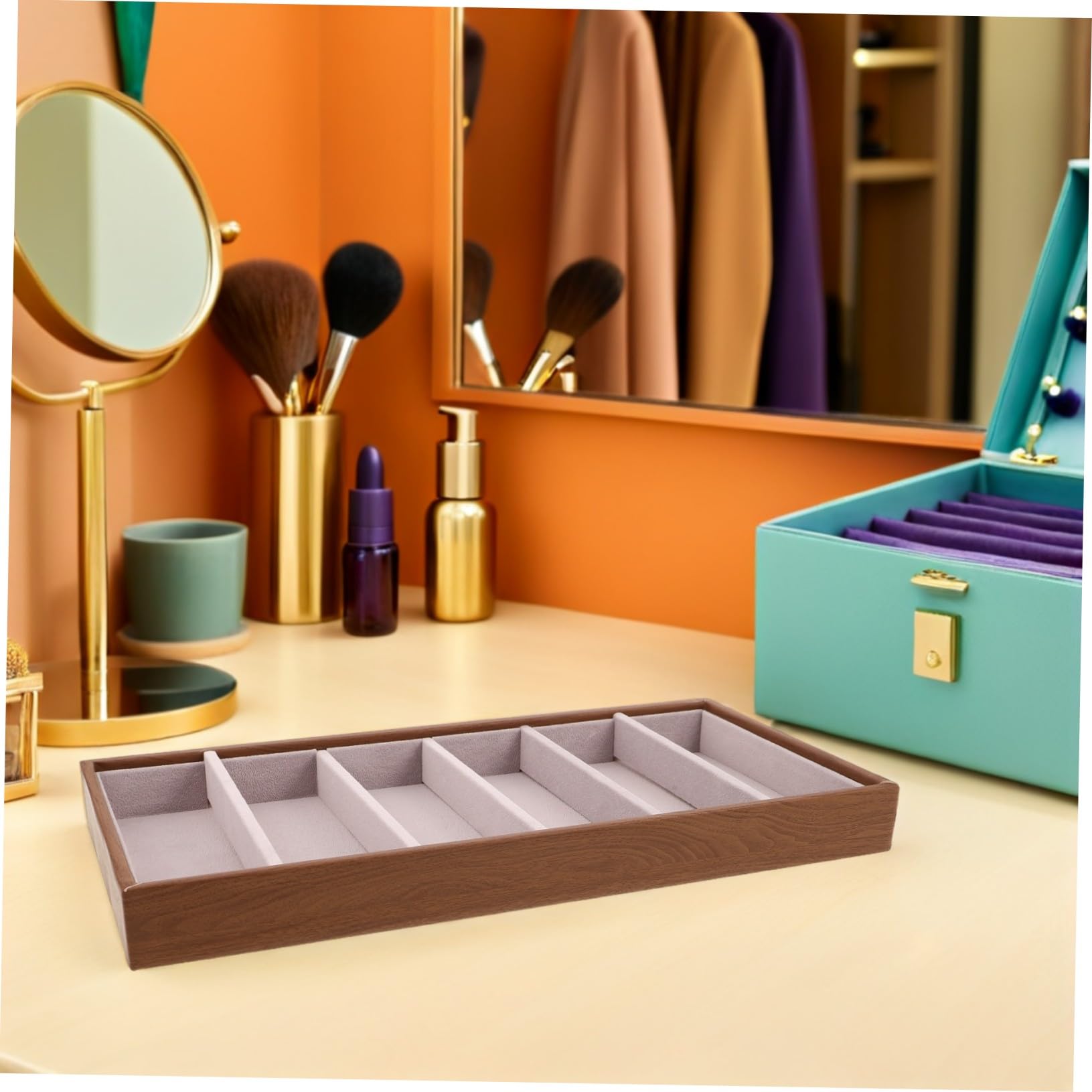 Organizador de Gafas y Joyas Multifuncional de Madera con Bandeja Rígida para Escritorio Funda Protectora para Gafas de Sol y Accesorios Resistente y Fácil de Limpiar para Hogar y