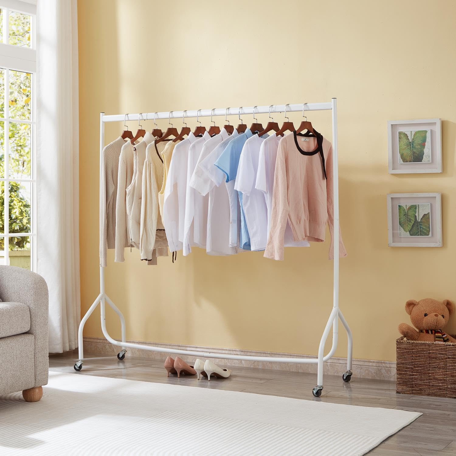 House Of Home White 5Ft Heavy Duty Clothes Rail Strong Metal Garment Rack With Wheels Easy To Assemble Collapsible Hanging Rail 95 Kg Load Capacity Ideal For Home Retail And Storage
