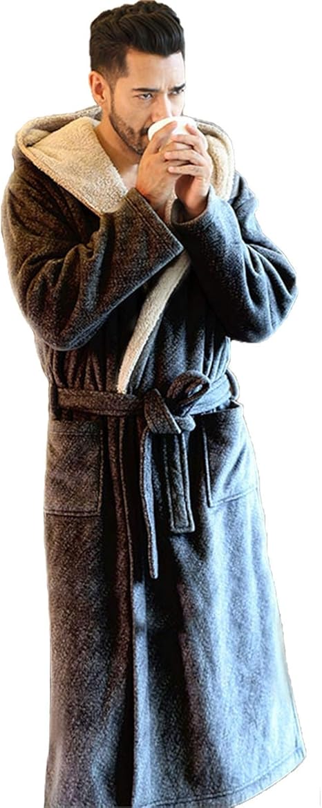 Amazon Co Jp メンズ用バスローブロングローブ フード付きレディースメンズバスローブ 高級メンズ ドレッシングガウンソフトコーラルフリースウィンターウォームバスローブパジャマ軽量ナイトガウンホームウェア 服 ファッション小物