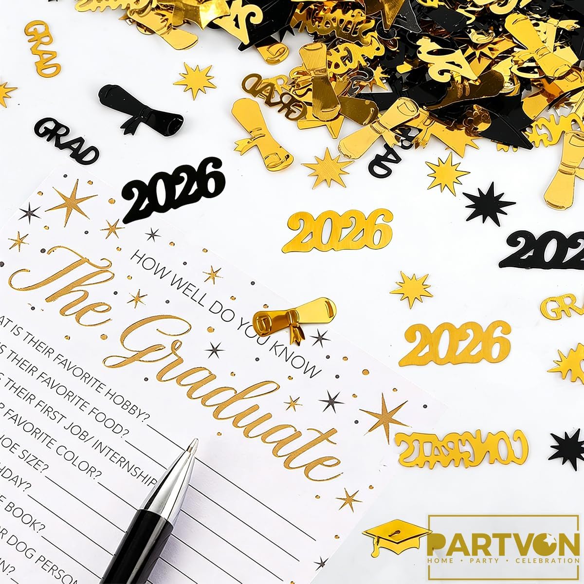 Black Gold Graduation Confetti 2026, 1500 Pcs Congrats Grad Confetti Class of 2026 Party Table Centerpiece for 2026 Graduation Party Decorations
