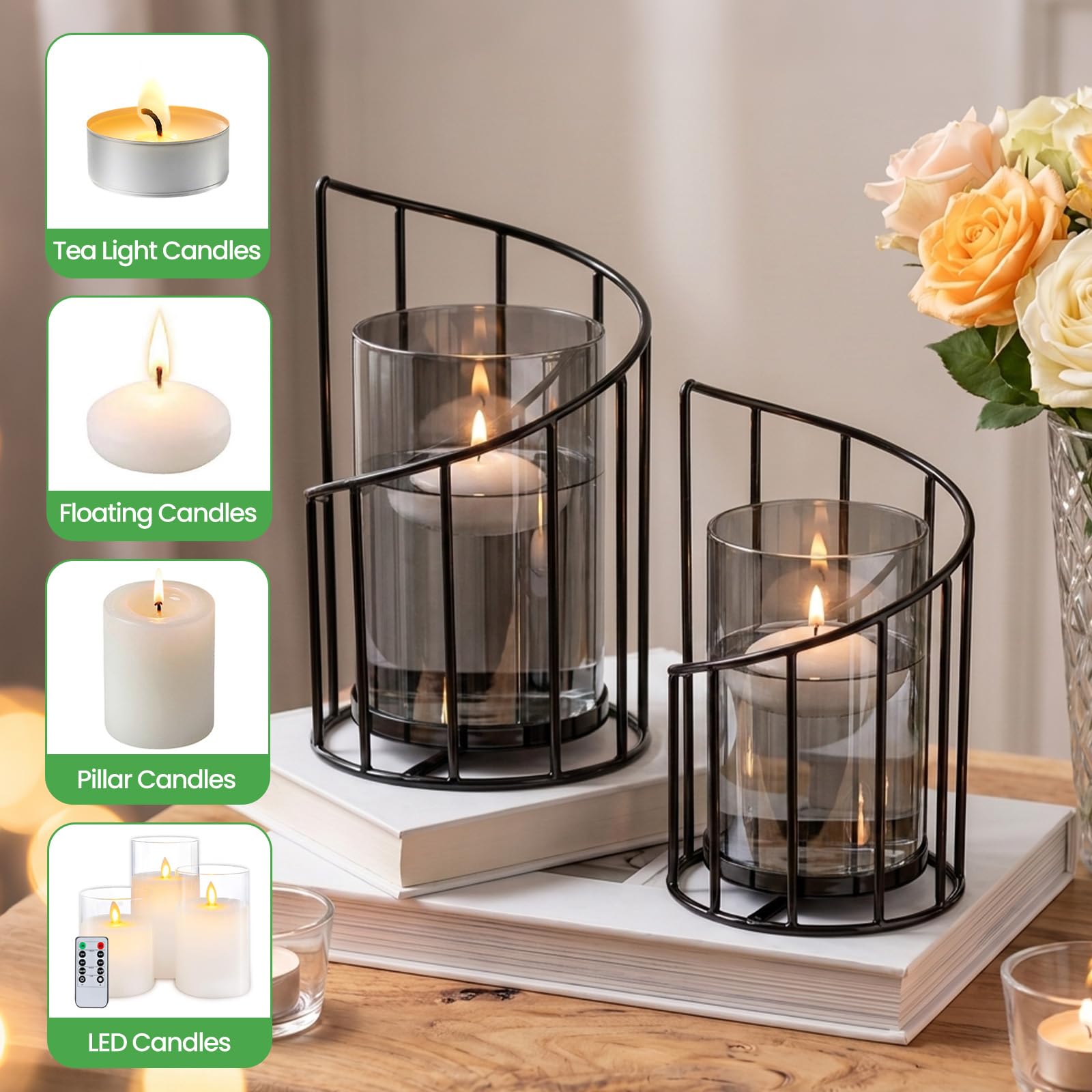 Lot de 4 Photophores Décoratifs Modernes Noir