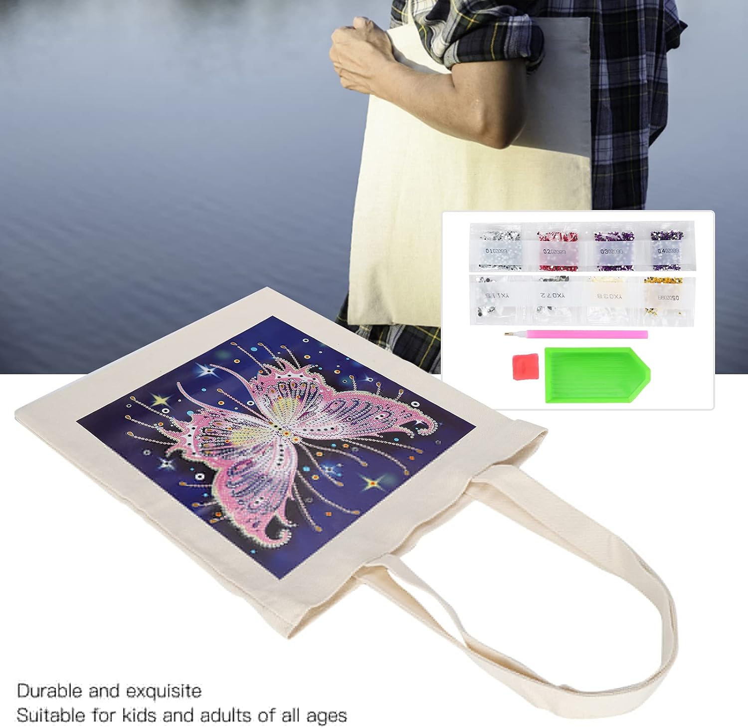 Grocery Bag, 5D DIY Shopping Bag Handbag for Shopping Daily Organization Rhinestone Diamond Art Handbag(2) - Image 4