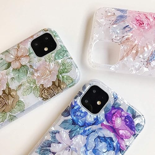 Miniatura 9 de Qokey Funda compatible con iPhone 11 de 6.1 pulgadas, diseño floral transparente para mujer con soporte de anillo giratorio de 360 grados, funda de