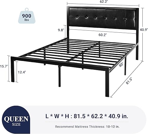 Miniatura 2 de Allewie Marco de cama Queen con cabecera de piel sintética, marco de cama de plataforma con almacenamiento debajo de la cama de 11 pulgadas, no