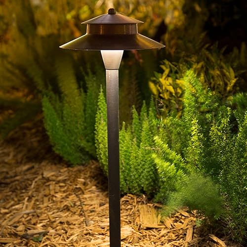 Miniatura 4 de VOLT Stratum - Luz de camino de latón de 12 V de 2 niveles (pantalla de 9 pulgadas, 25 pulgadas de alto) con bombilla LED G4 blanca cálida de 3 W