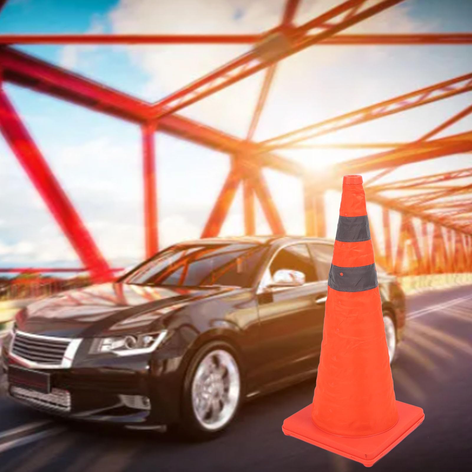 Generic Conos de Tráfico Plegables Reflectantes de 70 Cm de, Cono de Seguridad Naranja Duradero para Construcción de Carreteras y Emergencias