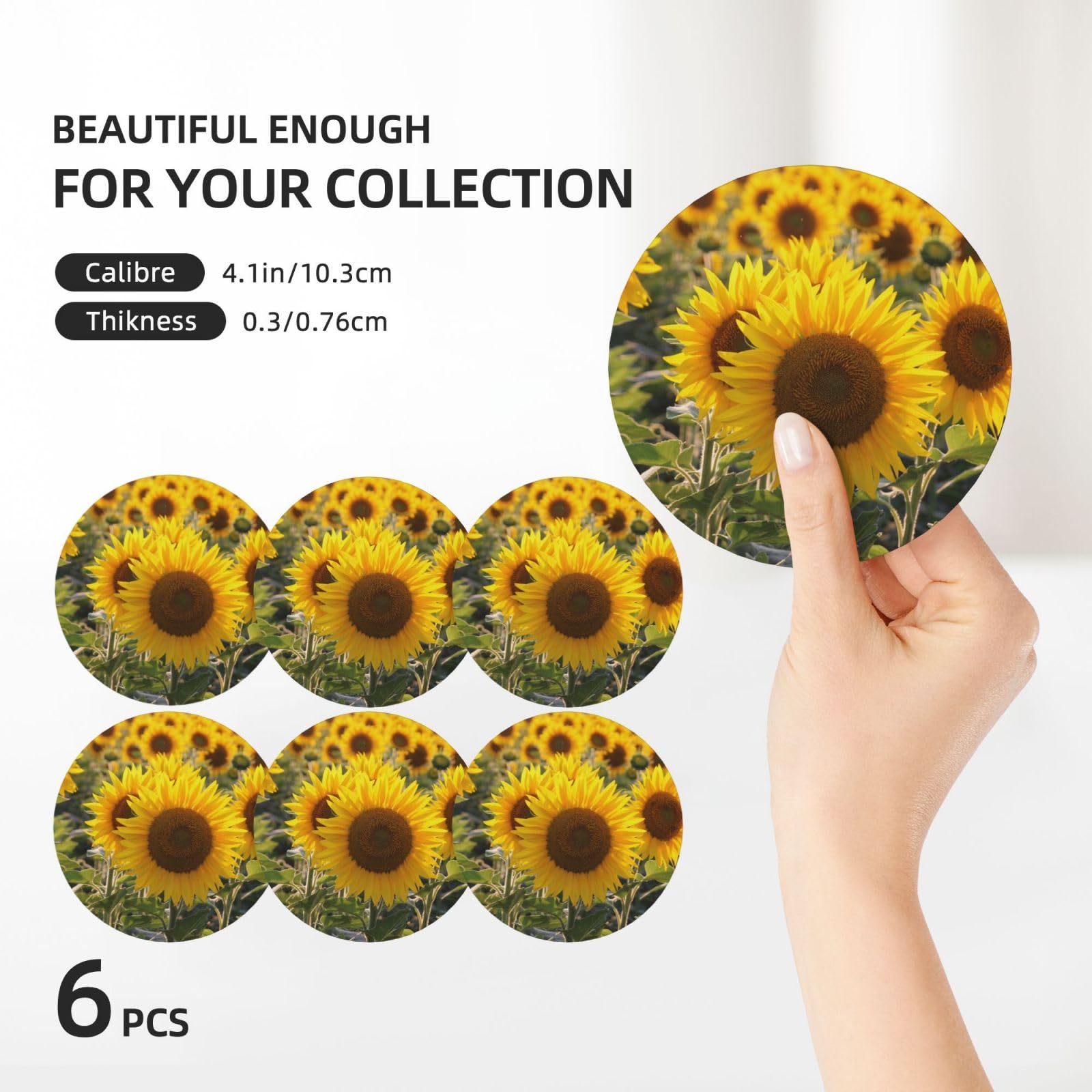 Set di 6 sottobicchieri decorativi in ceramica con stampa floreale giallo girasole