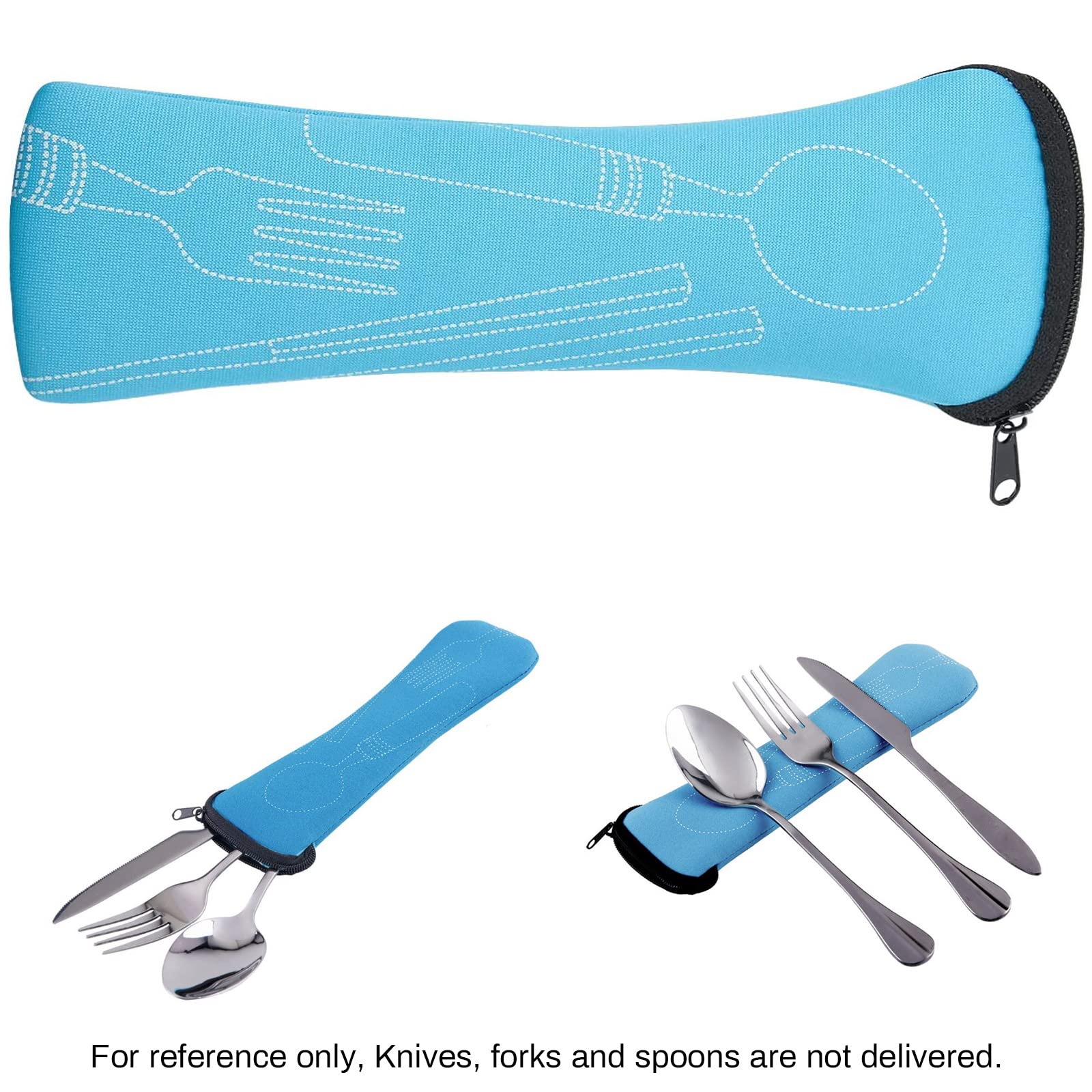 Sac A Couvert 2 Pièces Pochette Couverts De Table Transportable Kit Couvert À Emporter Pochette Range Couvert Etui Couverts De Table Pour Voyage Camping Pique-nique Scolaire, Bleu Clair Et Rose