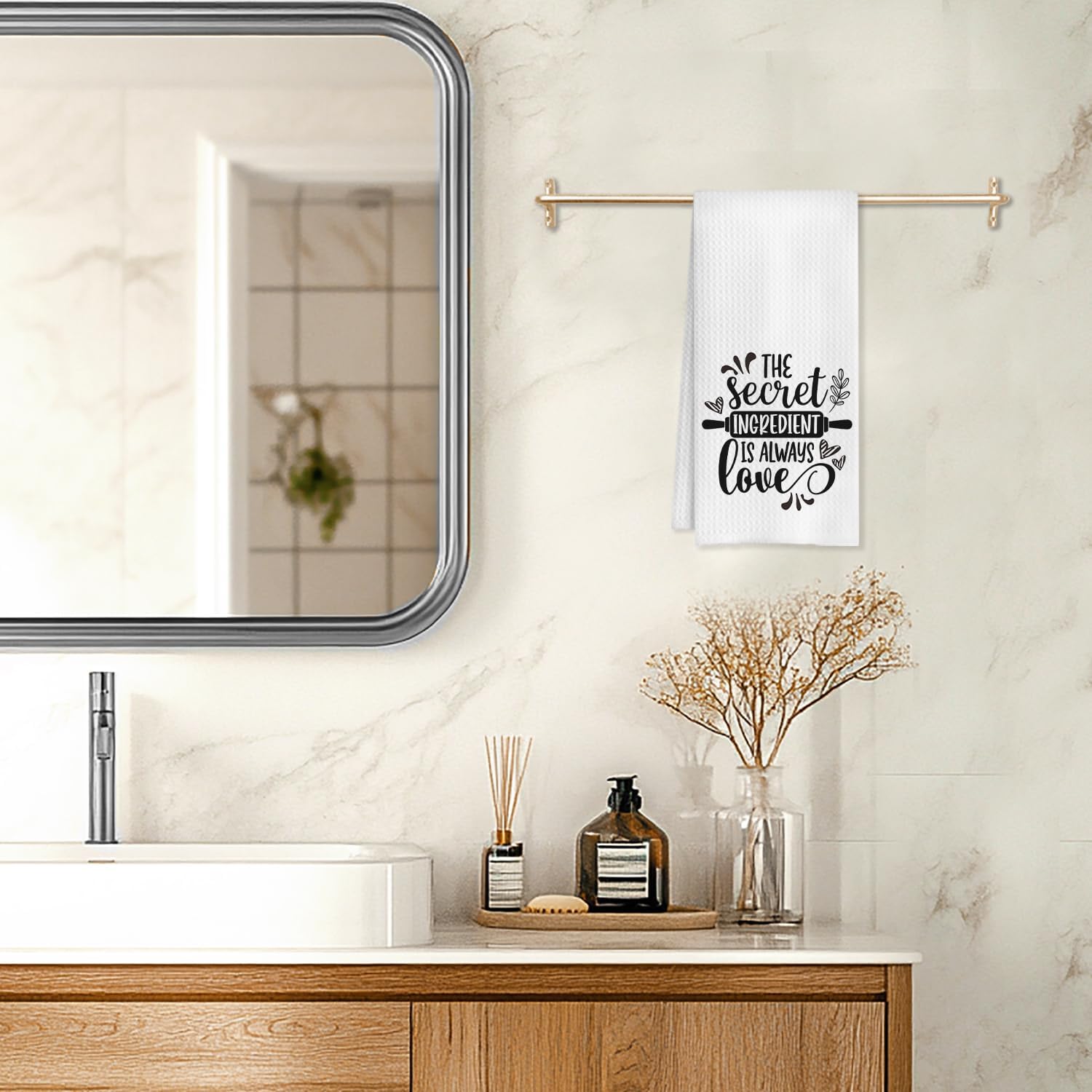 Funny Kitchen Towels, Funny Dish Towels with Sayings, Funny Tea Towels for Kitchen, The Secret Ingredient is Love Decorative Kitchen Towels, Funny Bathroom Decor, 16x24 Inches - Image 5