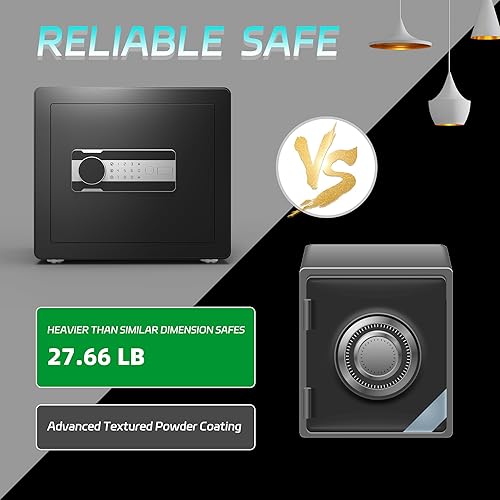 Miniatura 4 de Aobabo Caja de seguridad de acero con teclado digital de 1.5 pies cúbicos con contraseña de acceso rápido, caja de seguridad negra para el hogar,