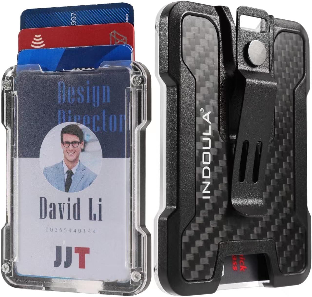 2 Pack Carbon Fiber Badge Holder/Card Holder,ID/Credit Holder with Metal Clip(Holds 1 to 4 Cards) Black.