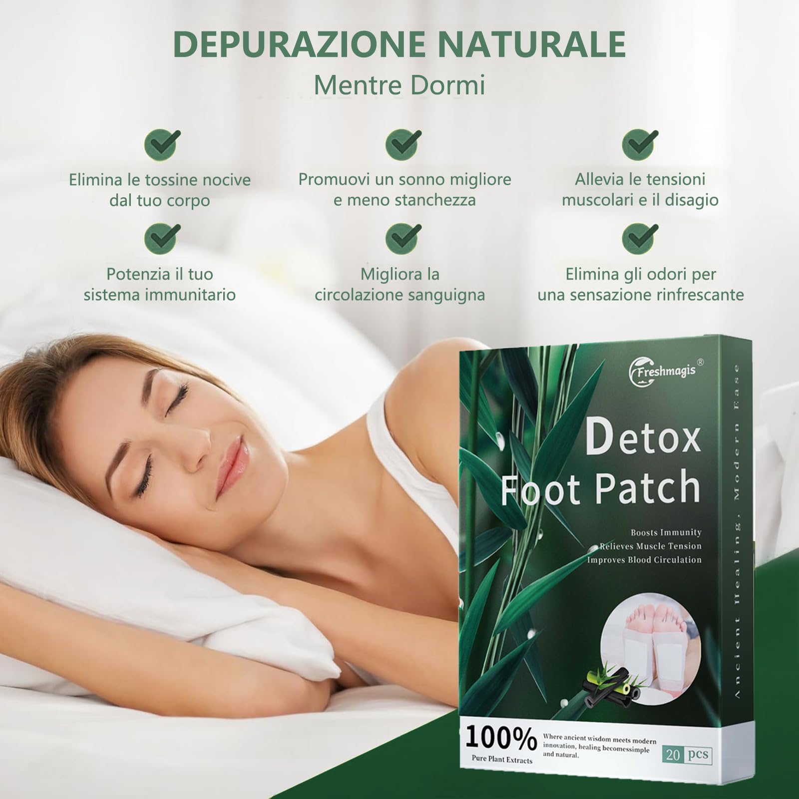 20PCS Parches Detox Pies, ultra parches detox para relajar los pies, promoviendo un mejor sueño. Baños de pies naturales para la desintoxicación