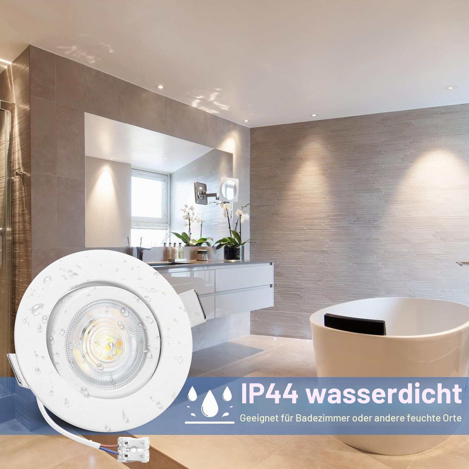 YindaLux LED Einbaustrahler 230V LED Spots 5W Dimmbar 68mm, IP44 Deckenspots 45° Schwenkbar, Warmweiß Neutralweiß Kaltweiß, Spots Deckenleuchte für Badezimmer Küche Wohnzimmer, Weiß 6er Set