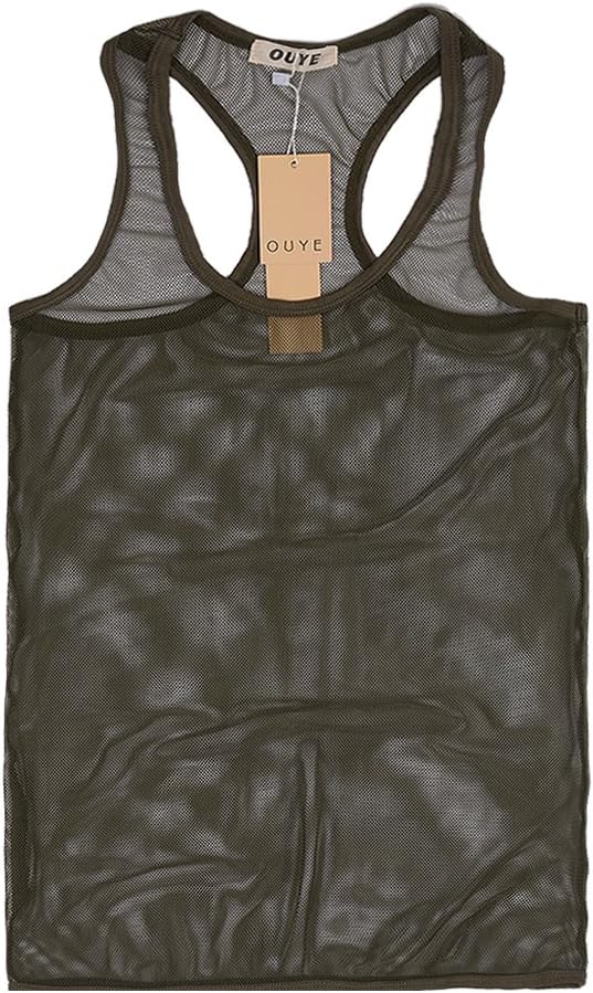OUYE Men's Mesh See-Through Tank Top Vest