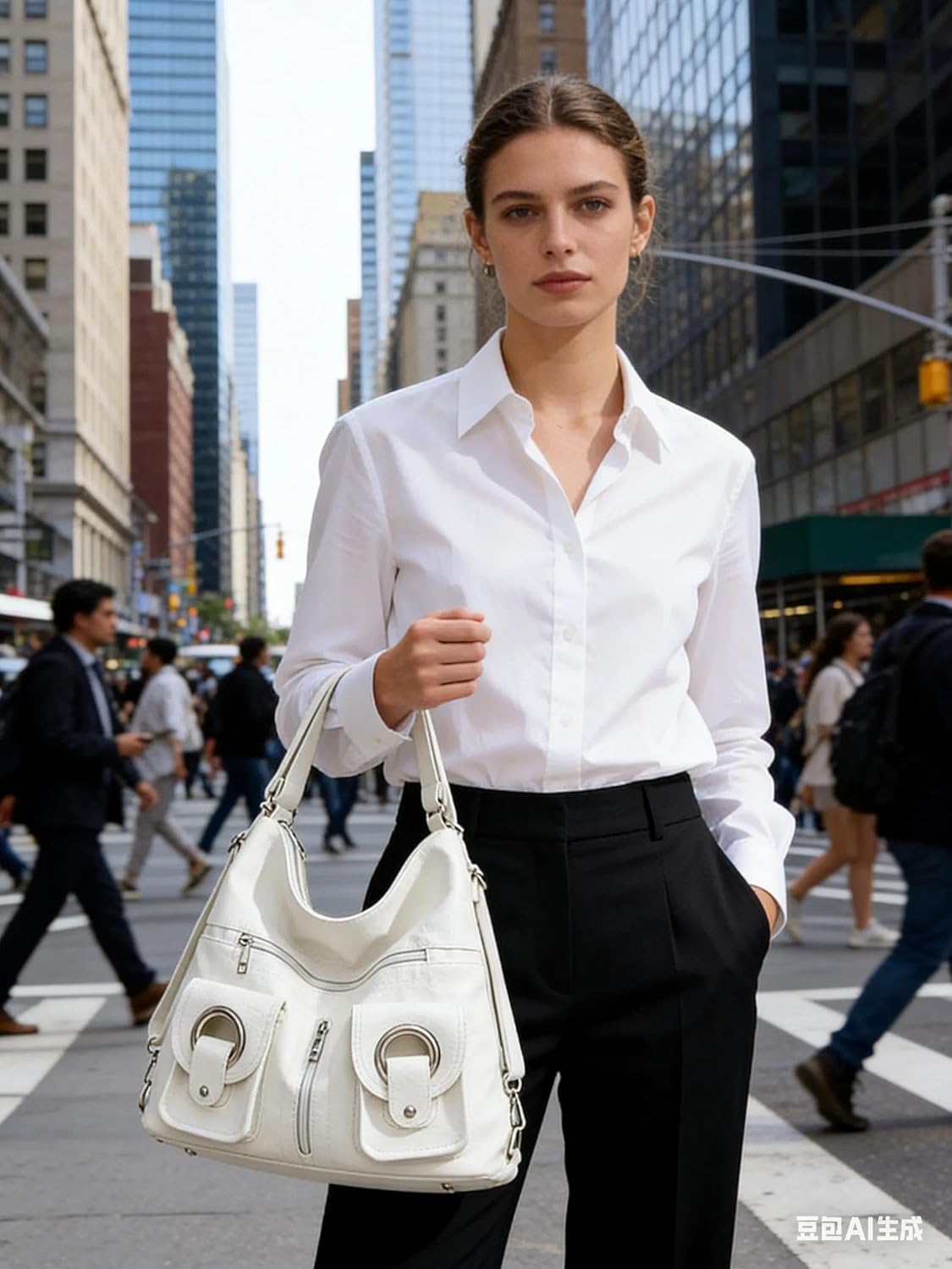 Shoulder Bag for Women, Leather Backpack, Tote Bags with Adjustable Shoulder Strap, Vintage Purse Suitable for Important Occasions, Work, Travel(White) - Image 8