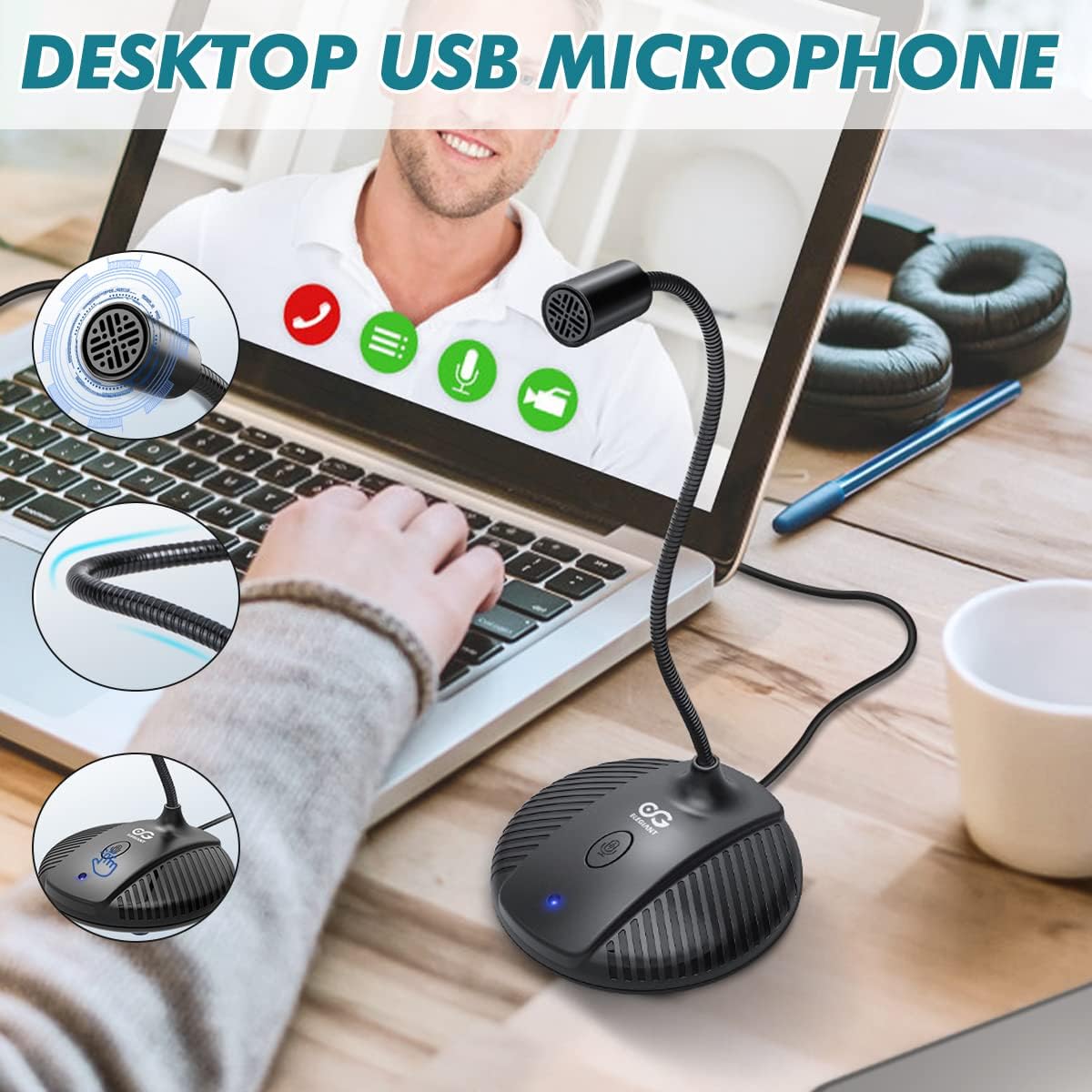 Desktop USB microphone with mute button, plug and play, can adjust the direction arbitrarily. Compatible with MAC/Windows, suitable for recording, work meeting, gaming, laptop, computer : Electronics