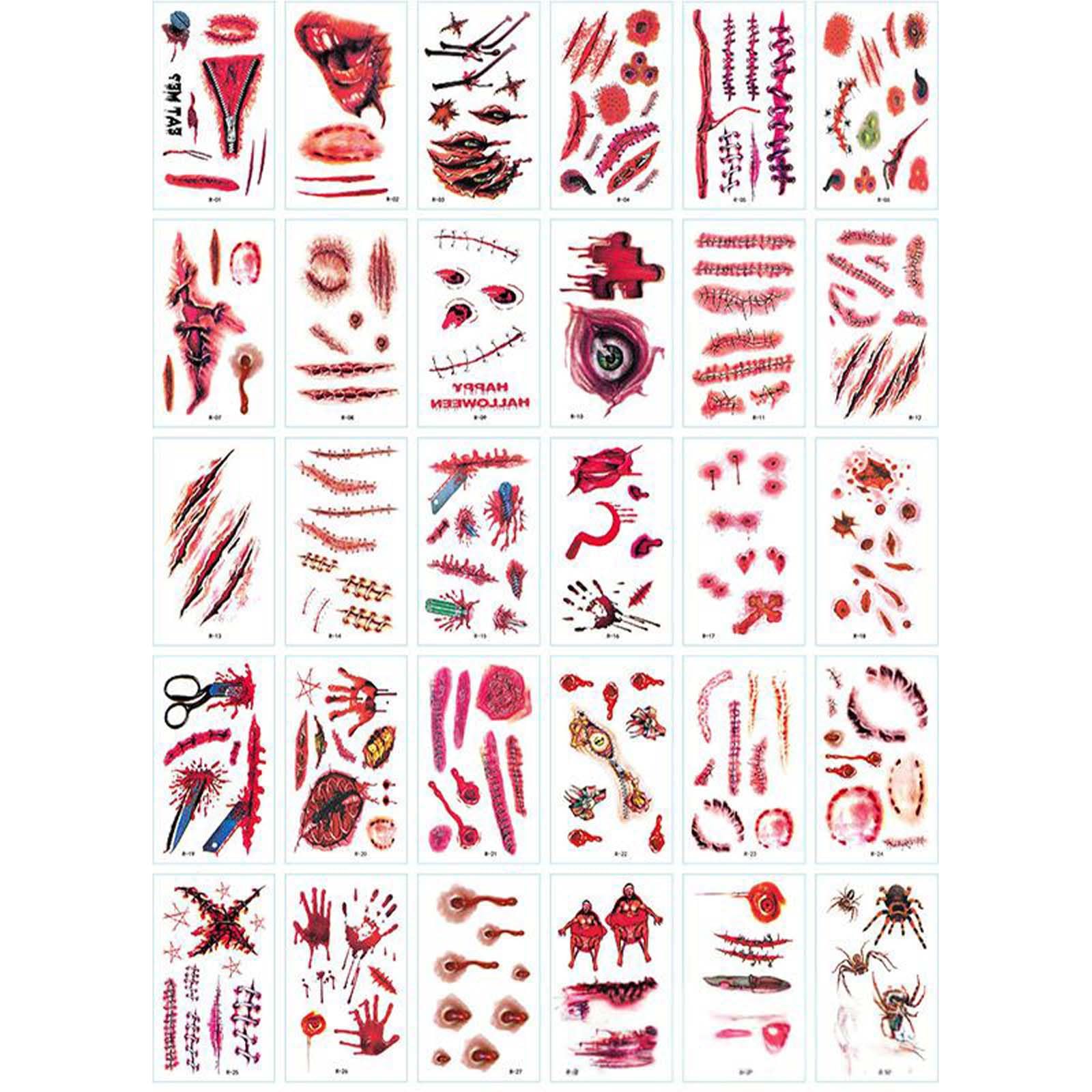 Halloween Tattoo Stickers, Temporary Tattoos for Men and Women, 30pcs Fake Tattoos with Scary Designs, Waterproof Body Art for Halloween Parties and Costume Events.-image-0
