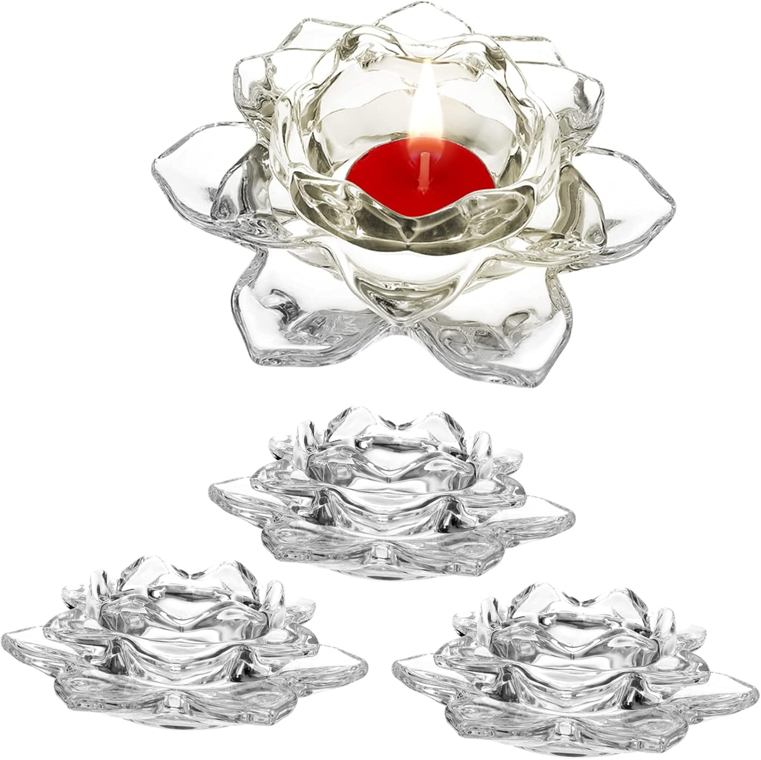 ABOOFAN 4pcs Elegant Lotus Flower Candle Holders Crystal Glass for Home Decor Wedding Centerpieces and Banquets Beautiful Votive Candle Stands