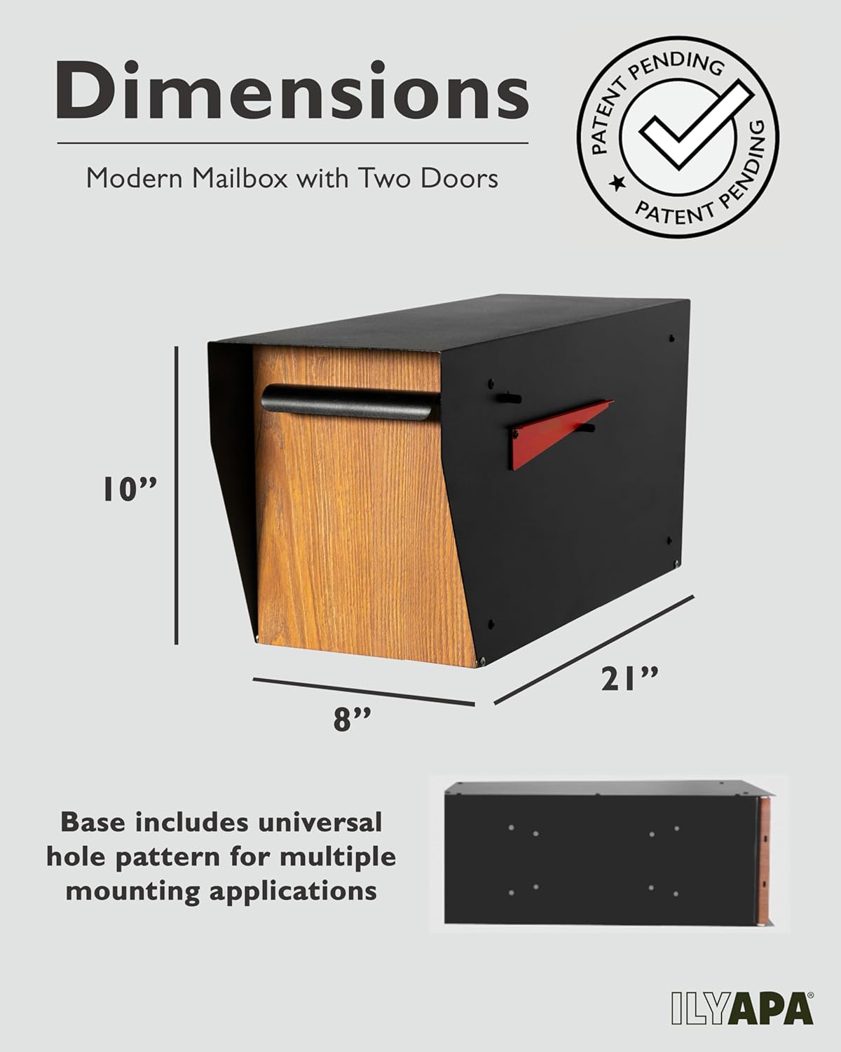 Ilyapa Black Modern Mailbox Post Mount Mailboxes for Outside- Powder Coated Steel Metal Mail Box with Rear Door, Outdoor All Weather & Corrosion Resistant, Stainless Steel Hinges & Magnetic Door