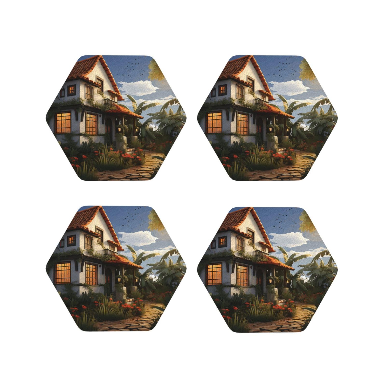 4pcs Drink Coasters for Tabletop Protection, 4" Leather Coasters for Drinks, Farmhouse Cup Coasters for Coffee Table Decor, Non-Slip Drinking Cup Mat for Hot Or Cold Drink