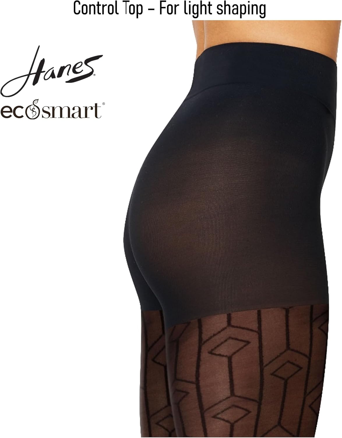 Hanes Women's EcoSmart Fashion Sheer Art Deco, Control Top, Sheer Toe, Tights - Image 4