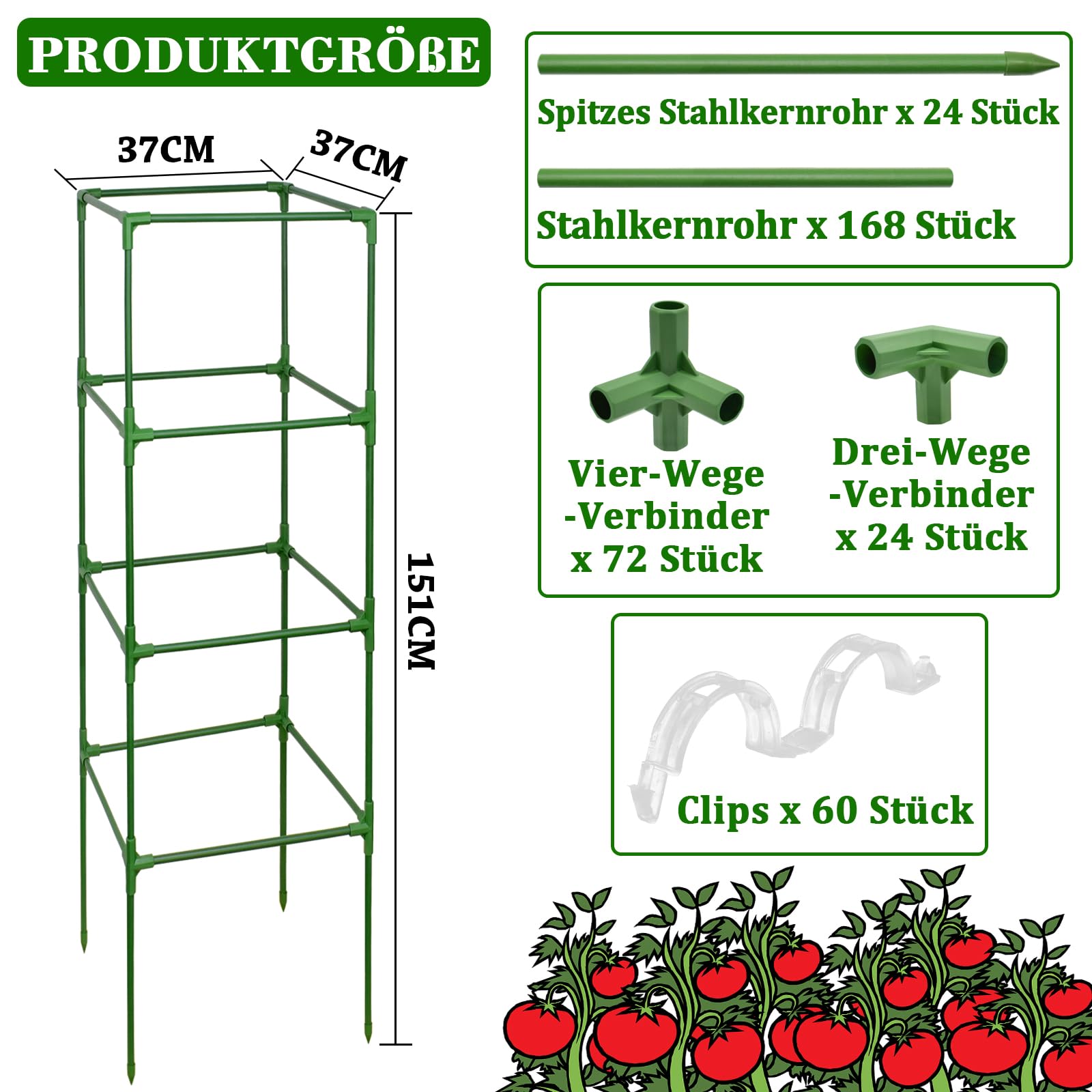 ZeeDix 6 Stück Tomaten Rankhilfe, 151cm Höhenverstellbare Rankhilfe