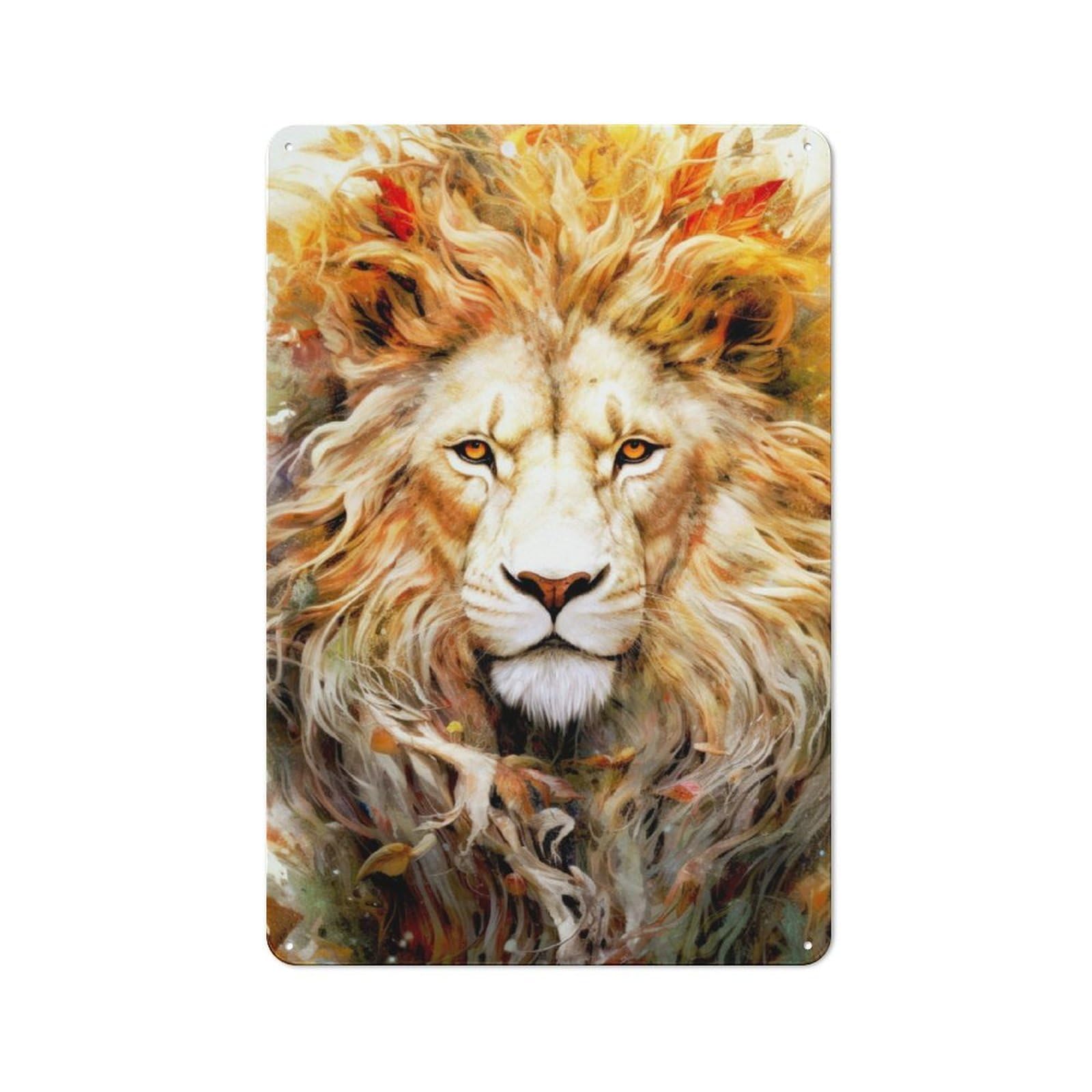 Junmoney White Lion Animal Art Rustic Tin Sign 30X20cm Featuring For Bar Or Restaurant, A Housewarming Gift For Bar Decor Enthusiasts