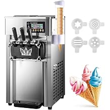 Commercial Soft Serve Ice Cream Machine, 18L/H, 3 Flavor Countertop Softserve Ice-cream Maker with 1200W Compressor, LCD Panel, Auto Cleaning, Puffing Shortage Alarm