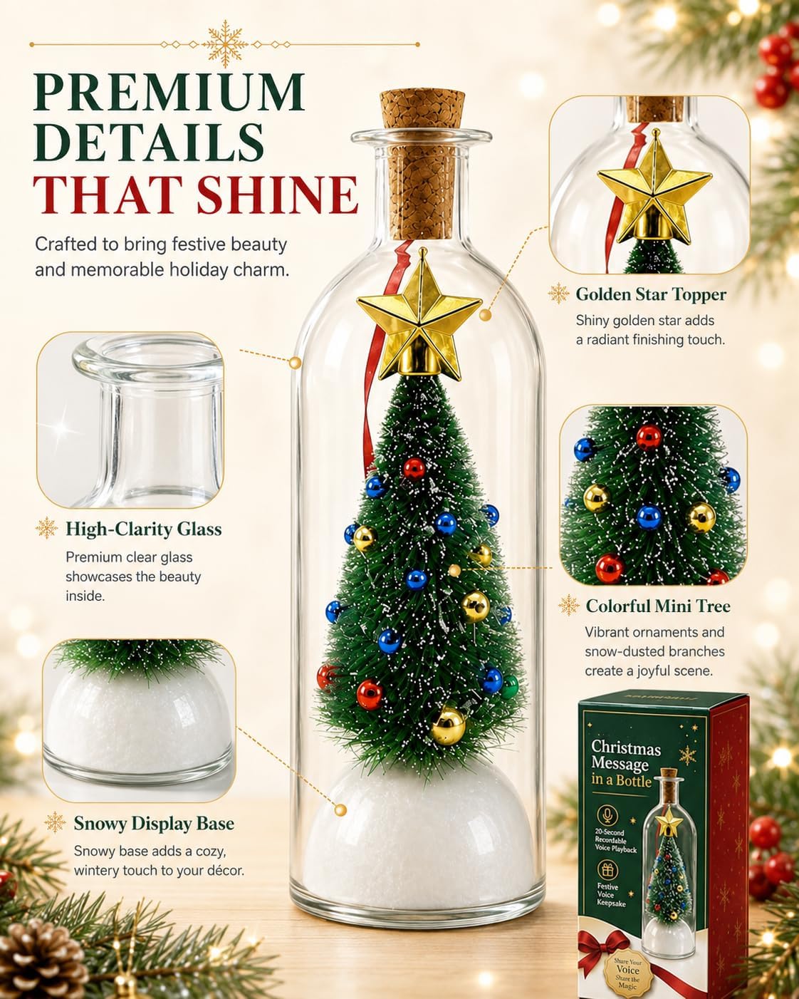 Christmas Message in a Bottle Voice Playback, 30 Second Recordable Bottle